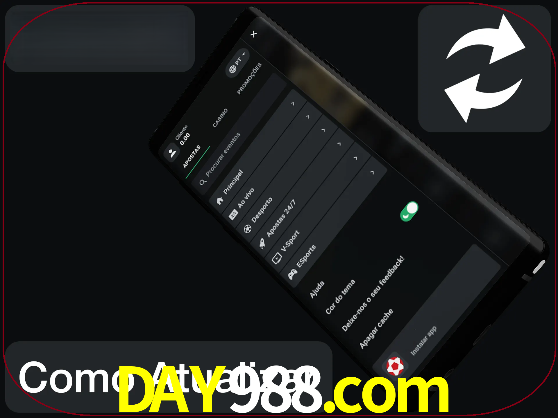 O aplicativo é atualizado automaticamente quando você faz o login.